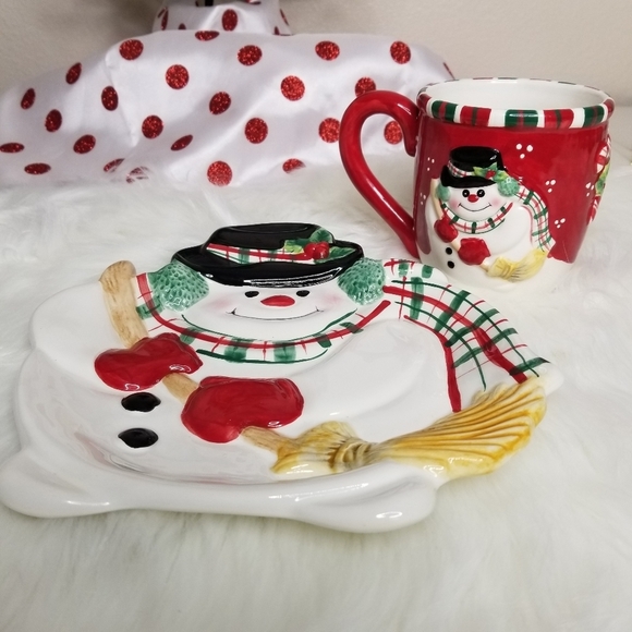Fitz and Floyd Gift Gallery Christmas Snowman Holiday Mug‎ And Cookie Pl… - Picture 2 of 8